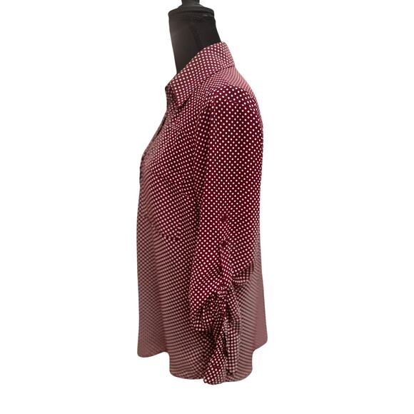 Express Polka Dot Button-Up Blouse Women’s Medium Burgundy Tie Sleeve Top Size M - Picture 5 of 9